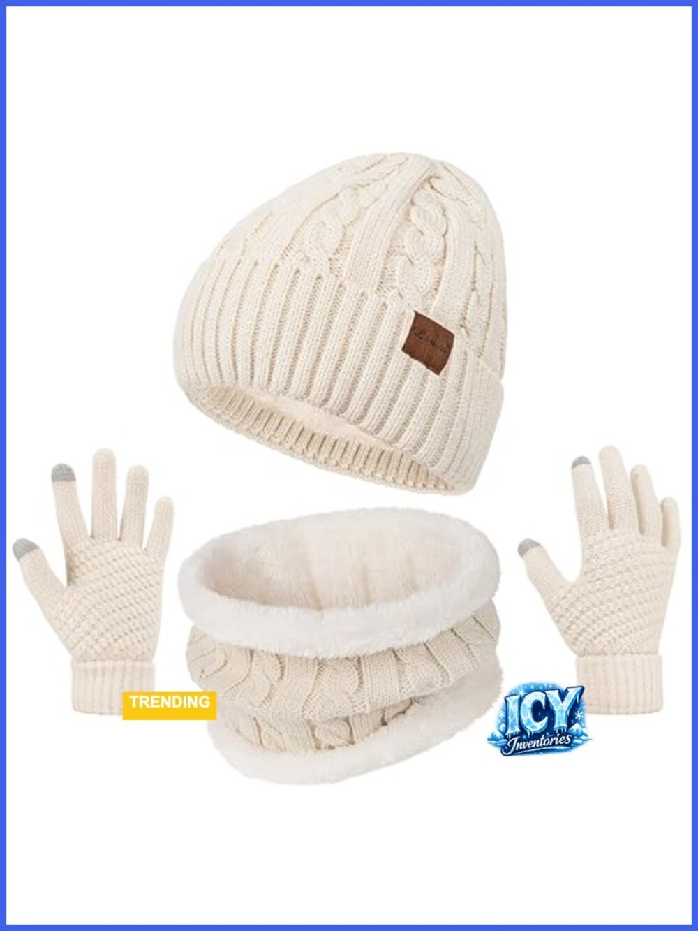 3-Piece Winter Beanie Gloves Neck Warmer Set Touch Screen Acrylic Fleece